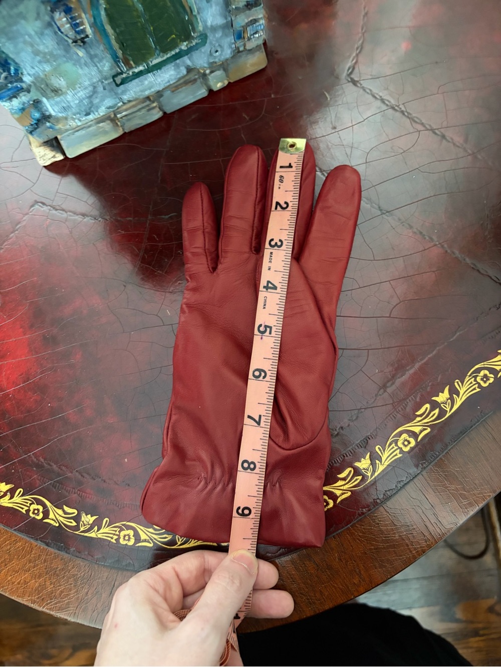 Classic Women's Leather Gloves - Dark Red - Picture 3 of 4